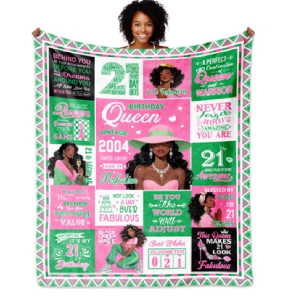 NWT 21st Birthday Blanket for Her Green & Pink Decor Sofa Blanket 60×50 in